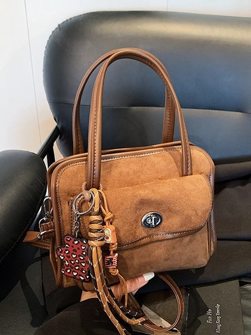 Retro PU Suède Patchwork Bowling Tas Voor Dames Crossbody Tas Met Afneembare Schouderriem Straat Trend Dagelijkse Casual Tas