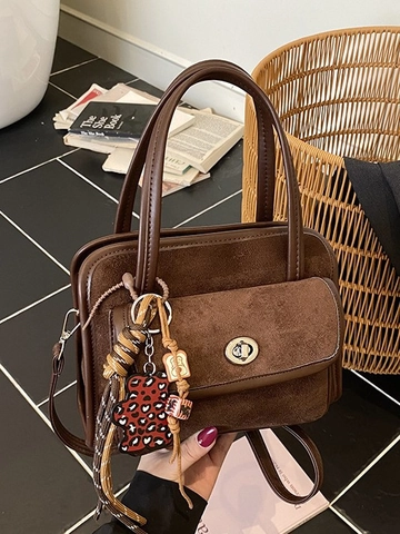 Retro PU Suède Patchwork Bowling Tas Voor Dames Crossbody Tas Met Afneembare Schouderriem Straat Trend Dagelijkse Casual Tas
