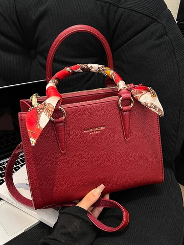 Damen PU Leder Handtasche Litschikorn Großraum Crossbody Tote Tasche Mit Seidenschal Dekor Elegante Mode Damen Geldbörse