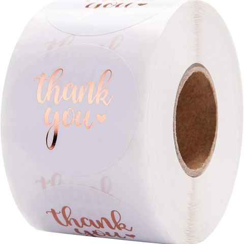 Adesivi Thank You in Lamina Oro Rosa Etichette Circolari in Carta Patinata per Confezioni Regalo Piccoli Affari Matrimonio Sigillo Busta