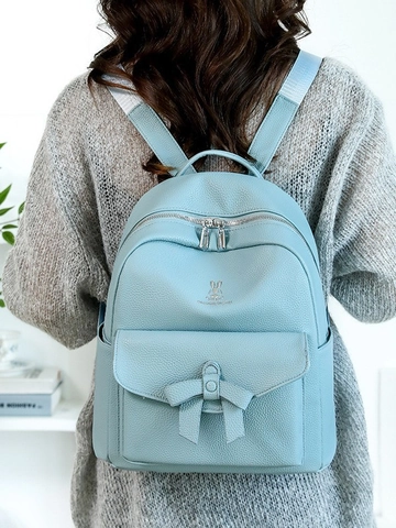 Damen PU Leder Rucksack Schleife Kaninchen Logo Litchi Maserung Große Kapazität Pendeln Schultasche Mode Tagesrucksack