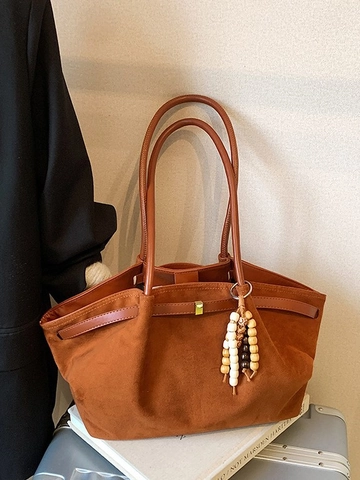Borsa Tote in Pelle Scamosciata PU con Stampa Leopardata Vintage per Donna Borsa a Tracolla di Grande Capacità Con Ciondolo in Grani di Legno Borsa da Pendolare Retro