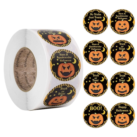 Halloween Pompoen Stickers Trick Or Treat Spooky Face Decals Voor Feest Snoepzak Cadeau Verzegeling Envelop Decoratie