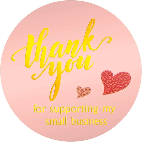 Round Pink Gold Foil Thank You Sticker Heart Pattern Labels For Supporting My Small Business Gift Packaging Sealing Decoration