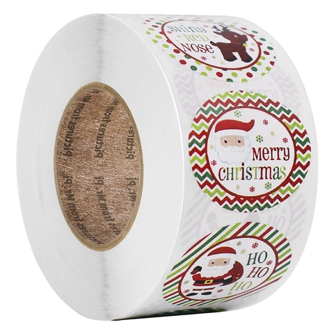 Adesivi di Natale in Carta Kraft Rotondi Buon Natale Babbo Natale Renna Etichette per Decorazione Regali Adesivi