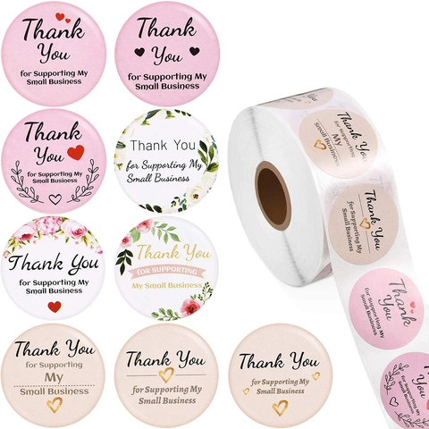 Rotolo di Adesivi Thank You For Supporting My Small Business Rotondi Floreali Cuore Etichette per Piccole Imprese Imballaggio Regalo