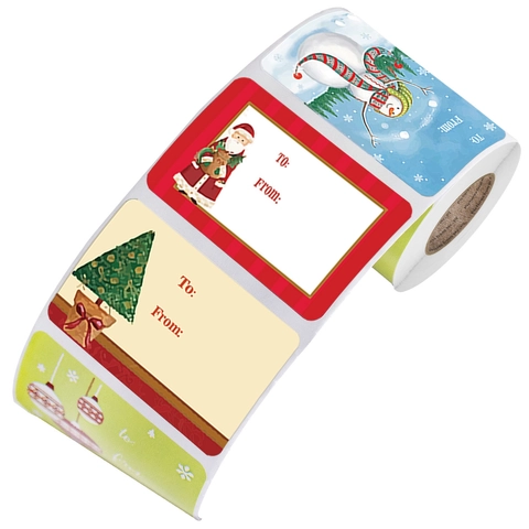 250 Sheets Roll Christmas Gift Tags Stickers Self Adhesive Name Labels Santa Snowman For Festival Gift Wrapping Decor