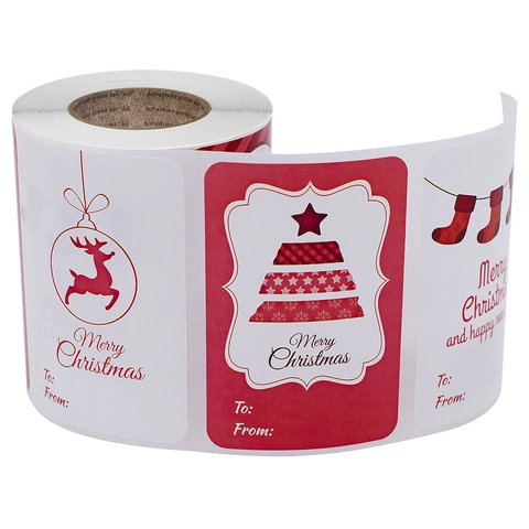 Merry Christmas Gift Labels Stickers Roll Kraft Paper Decorative Holiday Tags With To From For Gift Wrapping Stationery
