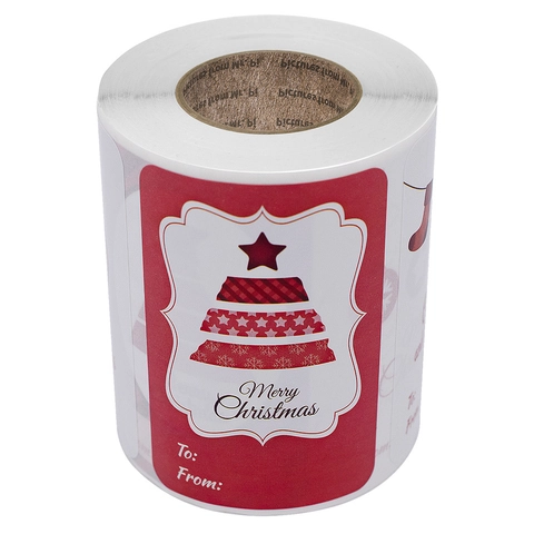 Merry Christmas Gift Labels Stickers Roll Kraft Paper Decorative Holiday Tags With To From For Gift Wrapping Stationery