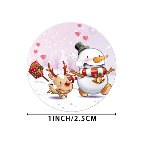 Natale Rotondo Cartone Animato Pupazzo di Neve Renna Adesivi Carta Kraft Decorativi Regalo Sigillatura Etichette Festose Decalcomanie