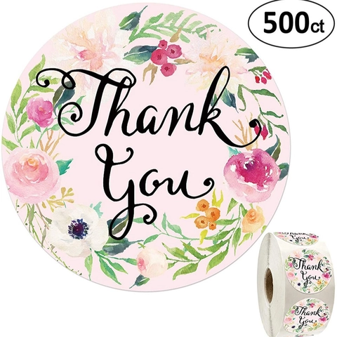 Rund Floral Thank You Aufkleber Rolle Kunstdruckpapier Siegel Etiketten Für Hochzeit Geschenkverpackung Umschlag Bäckerei Dekoration