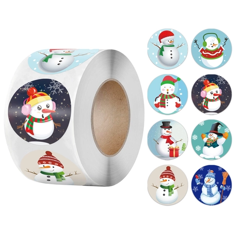Adesivi A Rotolo Con Pupazzo Di Neve Di Natale Carta Kraft Tonda Autoadesiva Decorazione Natalizia Etichetta Regalo Per Buste Confezione