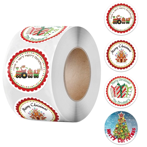 Christmas Stickers Roll Kraft Paper Round Holiday Sealing Labels For Christmas Gift Card Envelope Box Festive Decoration
