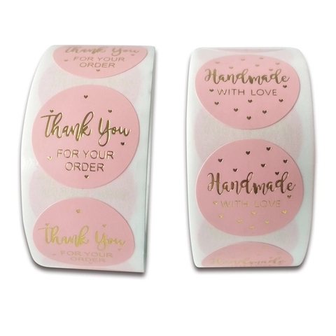 Adesivi Sigillo Rosa Tondi in Foglia d'Oro Thank You For Your Order Handmade With Love Etichette Confezione Regalo