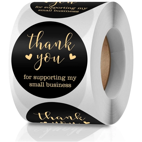 Etichette Adesive Rotonde Thank You For Supporting My Small Business Oro Nero Adesivi per Imballaggi Aziendali e Decorazione Regalo