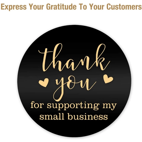 Etichette Adesive Rotonde Thank You For Supporting My Small Business Oro Nero Adesivi per Imballaggi Aziendali e Decorazione Regalo