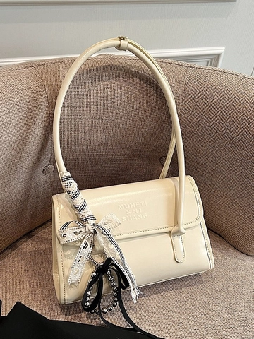 Women Large Capacity Trendy PU Leather Underarm Bag Minimalist Shoulder Bag With Ribbon Bow Pendant For Office Commute