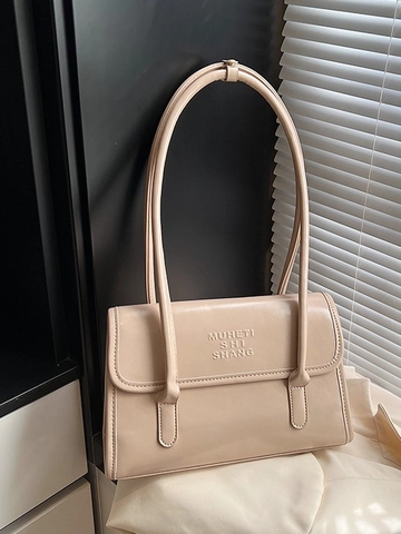 Women Large Capacity Trendy PU Leather Underarm Bag Minimalist Shoulder Bag With Ribbon Bow Pendant For Office Commute