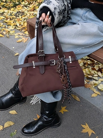 Vintage Matt PU-Leder Tote Bag Große Kapazität Damen Retro Schulter Umhängetasche Minimalistisches Design Ziernaht Handtasche