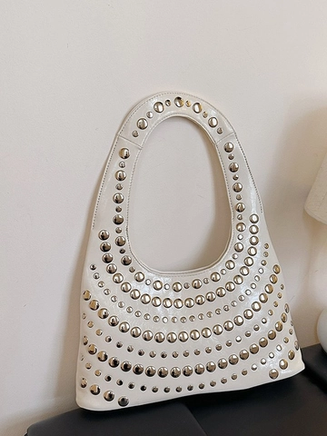 Bolso de Axila a la Moda para Mujer con Remaches Cuero PU Color Sólido Bolso de Hombro Hobo Estilo Punk Uso Diario