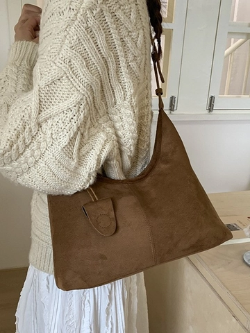 Borsa Tote da Donna in Pelle PU a Grande Capacità Texture Scamosciata Borsa a Tracolla Hobo Minimalista Borsa Sottoascellare