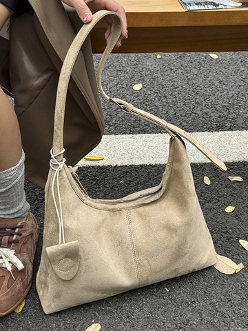 Borsa Tote da Donna in Pelle PU a Grande Capacità Texture Scamosciata Borsa a Tracolla Hobo Minimalista Borsa Sottoascellare