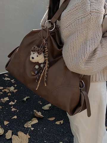 Große Kapazität PU Leder Tragetasche Für Damen Minimalistische Lässige Schulter Unterarmtasche Mit Süßem Bärenanhänger Mode Handtasche