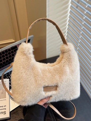 Borsa a Secchiello da Donna in Peluche di Ecopelliccia Borsa a Tracolla in Morbido Pile Con Tracolla in Pelle PU Autunno