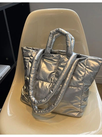Große Kapazität Metallic Gesteppte Puffer Tote Bag Für Damen Mode Koreanischen Stil Daunen Umhängetasche Täglich Pendeln Handtasche