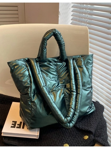 Große Kapazität Metallic Gesteppte Puffer Tote Bag Für Damen Mode Koreanischen Stil Daunen Umhängetasche Täglich Pendeln Handtasche