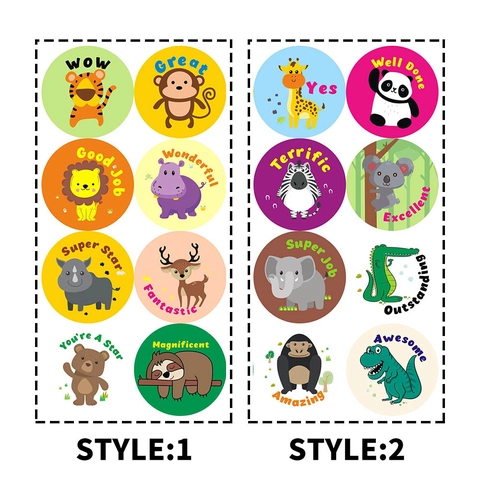 Cartoon Animal Reward Stickers Roll For Kids Teacher Round Motivational Encouragement Labels For Classroom School Or Home Use