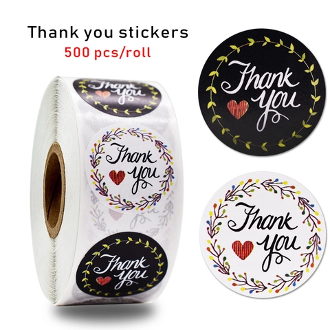 500 Pezzi Rotolo Thank You Adesivi Ghirlanda Floreale Rotondo Etichette Autoadesive per Affari Regalo Busta Sigillo Adesivi Decorativi