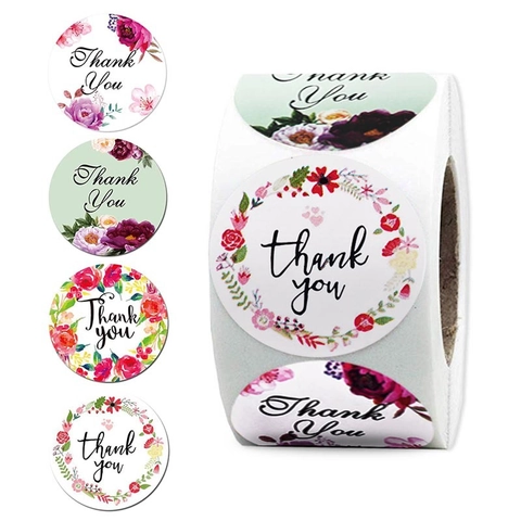 Floral Thank You Aufkleber Runde Blumen Klebeetiketten Für Umschläge Geschenktüten Versiegelung Kleinunternehmen Verpackung Dekoration