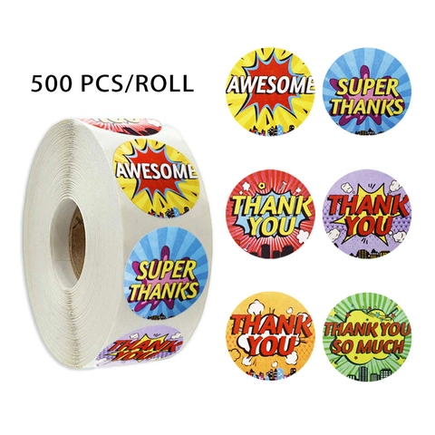 Pegatinas Thank You de Estilo Cómic para Envolver Regalos Etiquetas Selladoras Redondas Autoadhesivas para Decoración de Scrapbooking