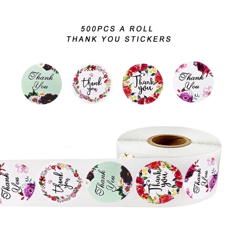 Floral Thank You Aufkleber Runde Blumen Klebeetiketten Für Umschläge Geschenktüten Versiegelung Kleinunternehmen Verpackung Dekoration