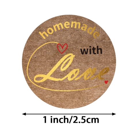 Homemade With Love Αυτοκόλλητα από Χαρτί Κραφτ Στρογγυλές Μπρονζέ Ετικέτες για Συσκευασία Δώρου Αρτοποιίας Σφραγίδα Φακέλου DIY Διακοσμητικά Αυτοκόλλητα