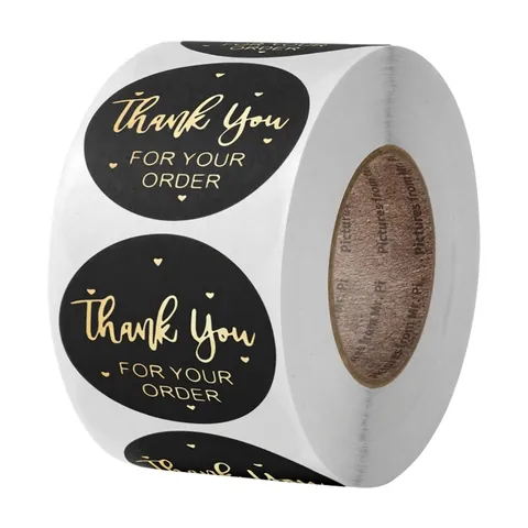 Adesivi Thank You For Your Order Nero Oro Tondi Etichette Sigillo Adesive per Pasticceria Business Confezione Regalo Rotolo