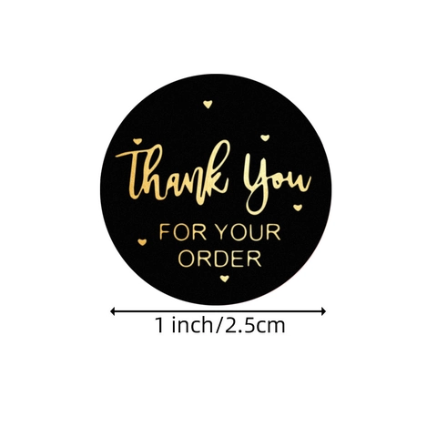 Adesivi Thank You For Your Order Nero Oro Tondi Etichette Sigillo Adesive per Pasticceria Business Confezione Regalo Rotolo