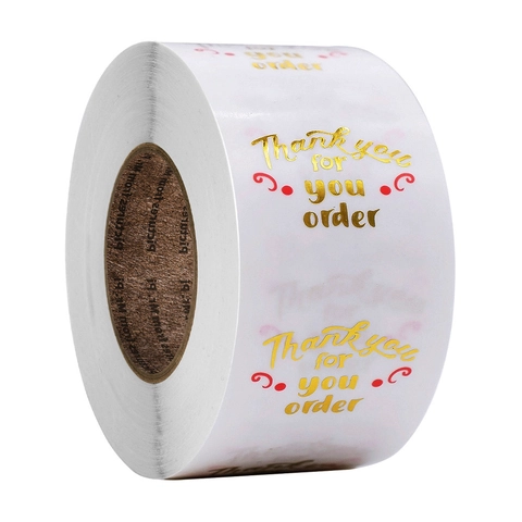 Etichette Adesive Tonde Trasparenti in Foglia d Oro Thank You For Your Order Modello a Cuore Per Sigillatura Cottura Festa Regalo Business