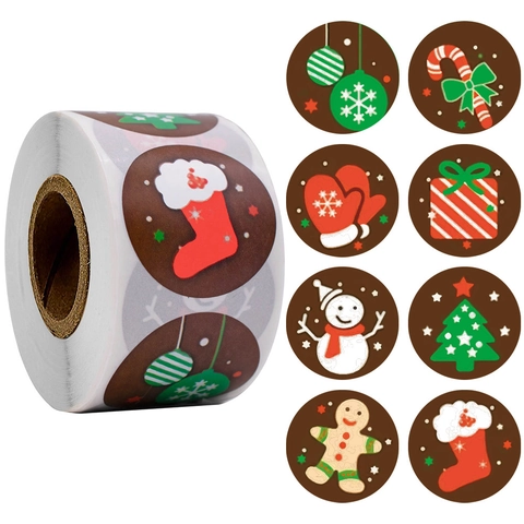 Adesivi Festivi di Natale in Carta Kraft Rotondi Etichette Decorative Autoadesive Cartoni Animati Pupazzo di Neve Renna Motivo Scatola Regalo Adesivi Sigillanti