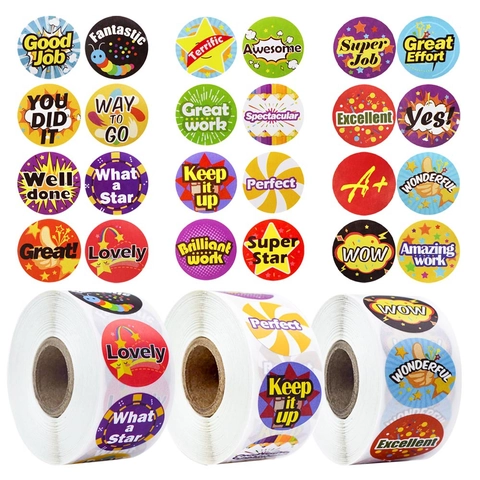 Rotolo di Adesivi Premio Cartoon Multicolore Adesivi Incentivanti per Bambini Forniture Scolastiche Insegnante Etichette Decorative Adesive per Ufficio