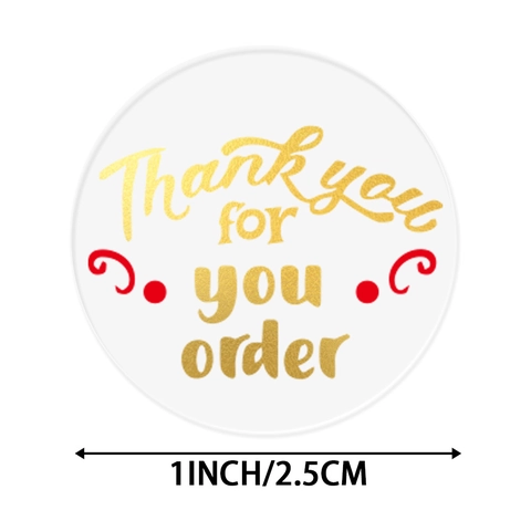 Etichette Adesive Tonde Trasparenti in Foglia d Oro Thank You For Your Order Modello a Cuore Per Sigillatura Cottura Festa Regalo Business