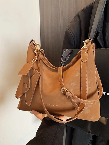 Bolso Tote Retro para Mujer Gran Capacidad PU Gamuza Bolso de Hombro Cruzado Con Colgante Pequeño Bolso de Mano de Moda