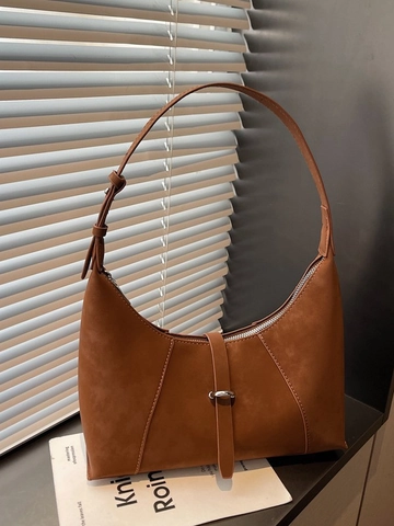 Bolso de Axila de Cuero PU Retro para Mujer Bolso de Hombro Hobo Minimalista de Color Sólido para el Trabajo Diario