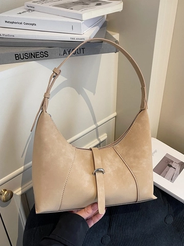Bolso de Axila de Cuero PU Retro para Mujer Bolso de Hombro Hobo Minimalista de Color Sólido para el Trabajo Diario