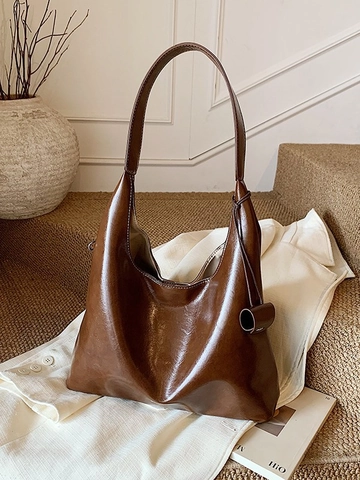 Women Large Capacity PU Leather Tote Bag Minimalist Hobo Shoulder Bag For Commute Fashion Solid Color Versatile Handbag
