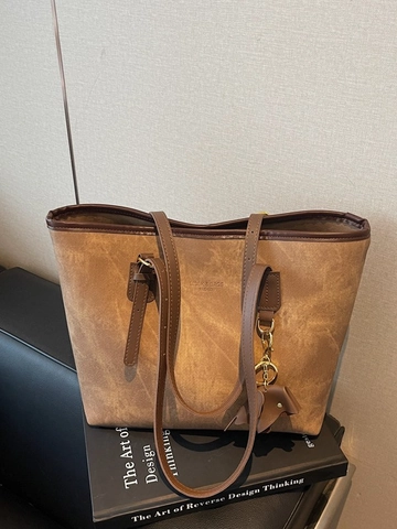 Borsa Tote Capiente Donna Pelle PU Motivo Pietra Borsa a Tracolla Con Ciondolo a Elefante Borsa a Mano per Ufficio Università Quotidiana