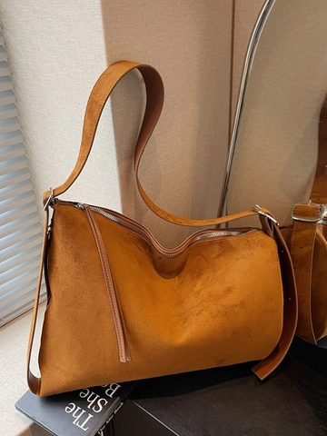 Bolso Tote Retro de Gran Capacidad de PU con Aspecto de Gamuza para Mujer Minimalista Bolso Hobo Bandolera Color Sólido de Hombro