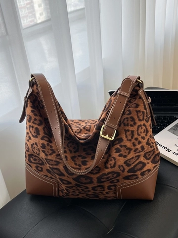 Leopard Print Suede Tote Bag For Women 2025 Fashion Large Capacity Hobo Bag Stitching Commuter Shoulder Bag Daily Handbag
