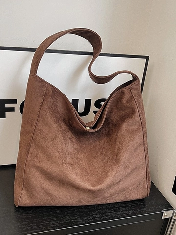 Large Capacity Suede PU Tote Bag For Women Retro Hobo Shoulder Bag Vintage Commuter Handbag Solid Color Versatile Daily Bag